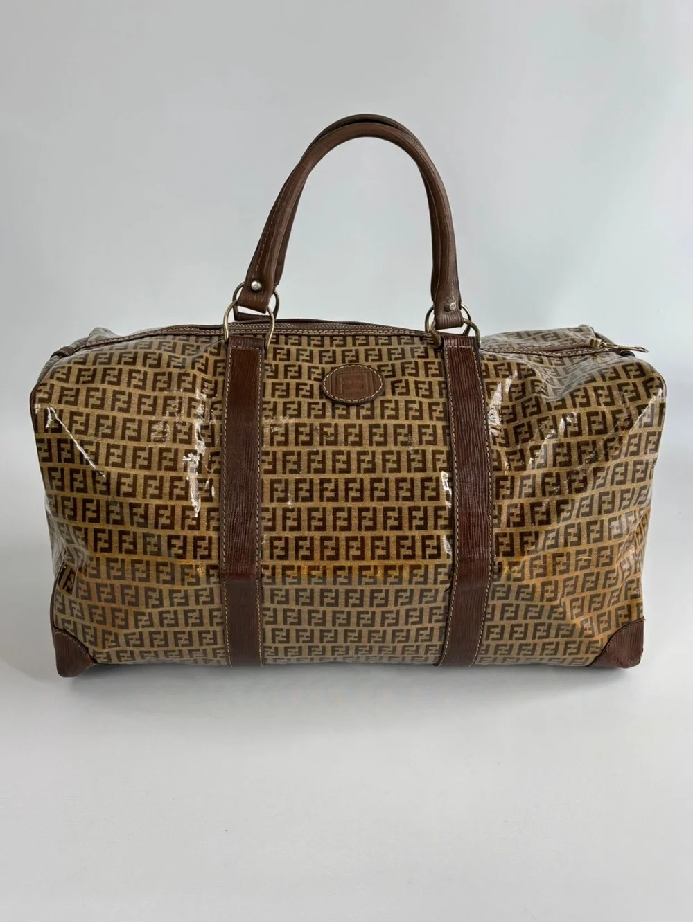 Fendi Zucca Monogram Coated Canvas Duffle Bag Brown Luxury Travel